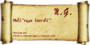 Mánya Gerő névjegykártya